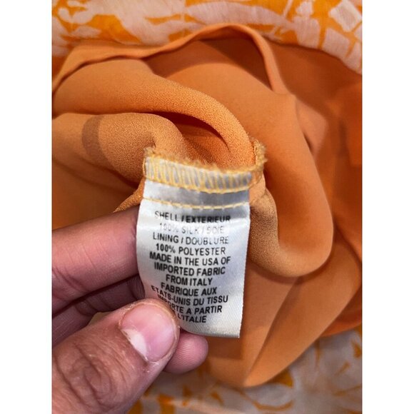 Milly Orange Floral Sheer Ruffle Pullover Tie Neckline Women's Blouse Size 6 - Picture 9 of 9